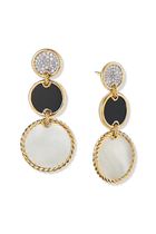 Elements® Triple Drop Earrings in 18K Yellow Gold with Mother of Pearl, Black Onyx and Pavé Diamonds